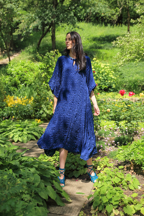 Flowing Navy Layered Silk Dress 1