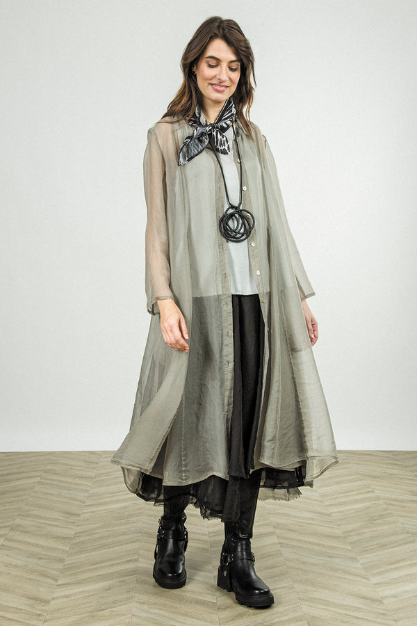 Flowing Olive Grey Silk Chiffon Jacket