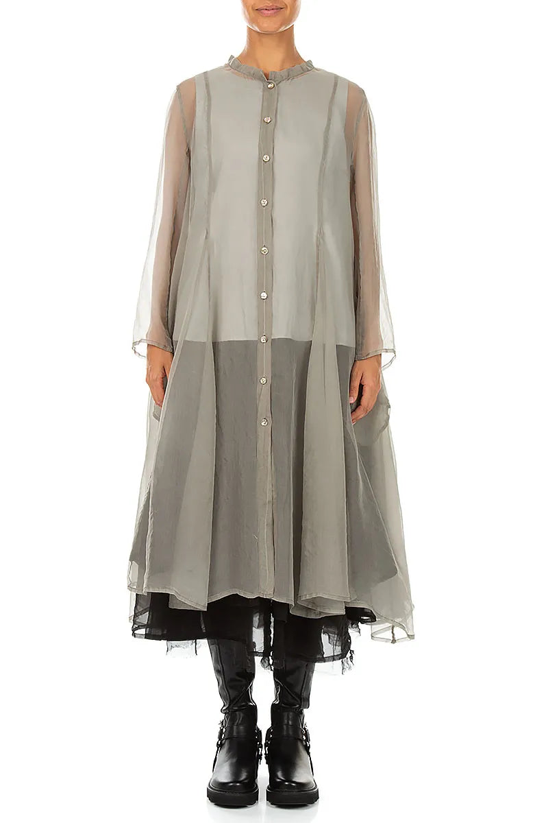 Flowing Olive Grey Silk Chiffon Jacket