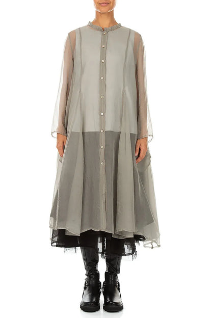 Flowing Olive Grey Silk Chiffon Jacket