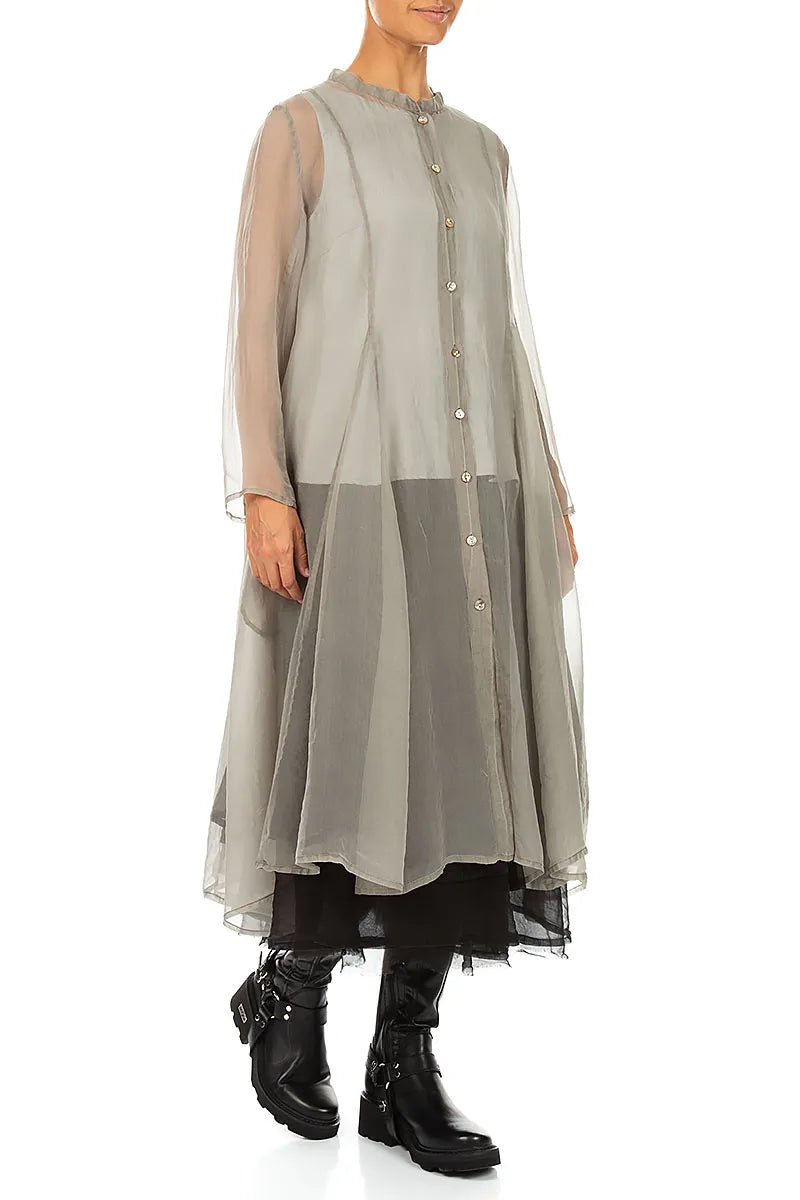 Flowing Olive Grey Silk Chiffon Jacket
