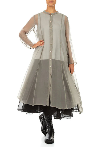 Flowing Olive Grey Silk Chiffon Jacket