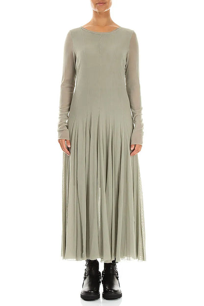 Flowing Olive Mesh Soft Cotton Dress