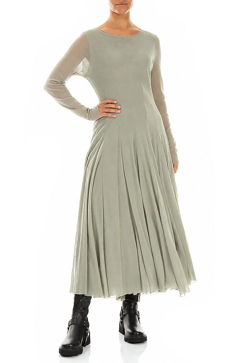 Flowing Olive Mesh Soft Cotton Dress