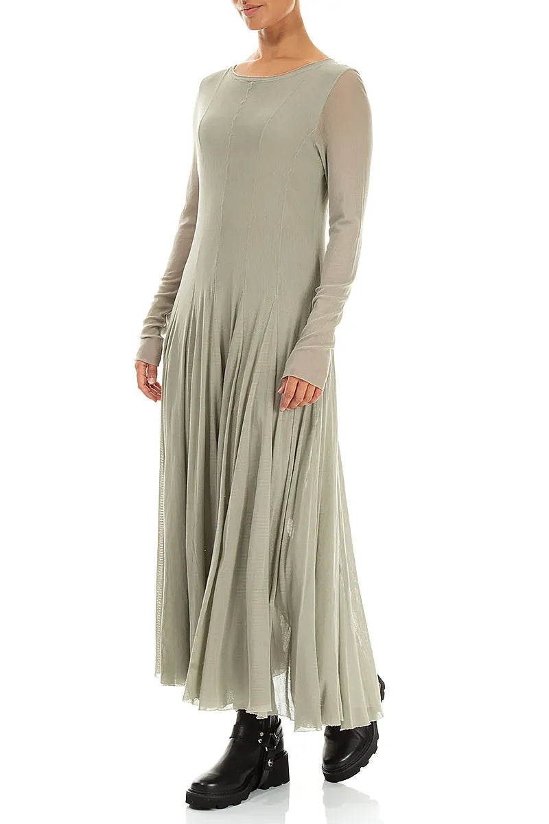Flowing Olive Mesh Soft Cotton Dress