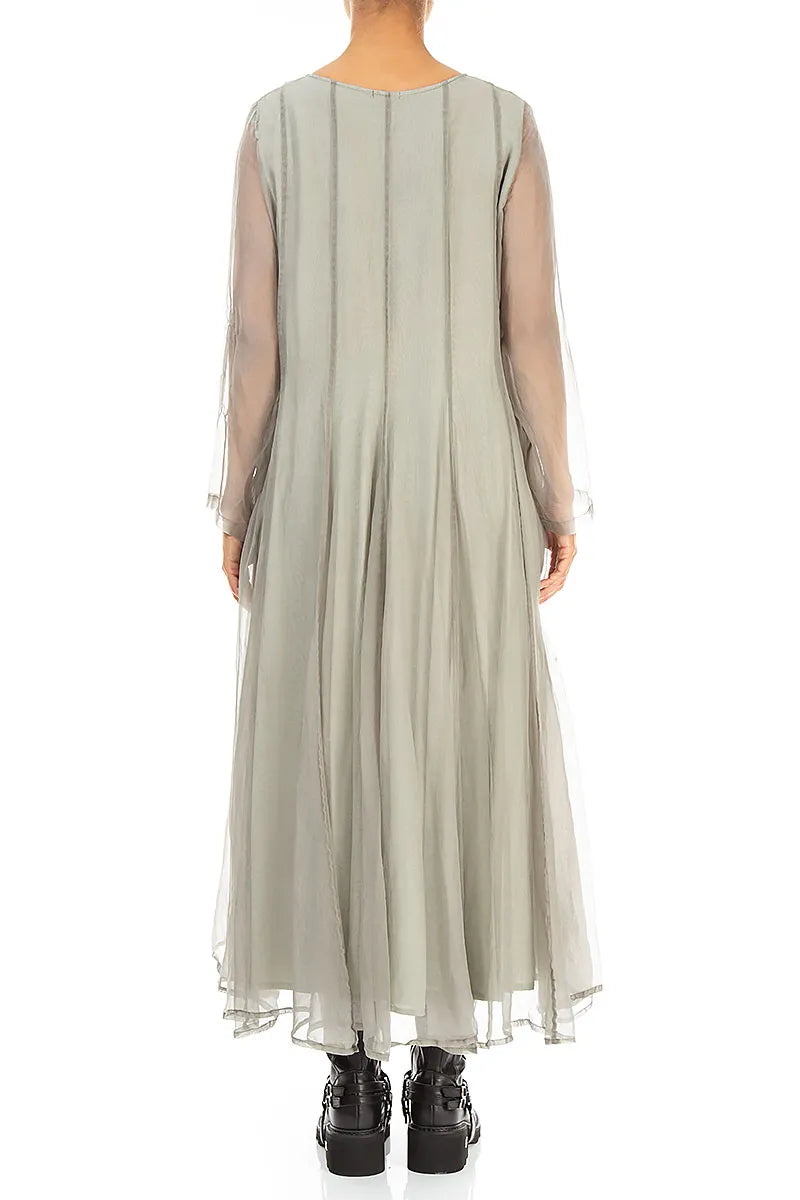 Flowing Olive Grey Silk Chiffon Dress