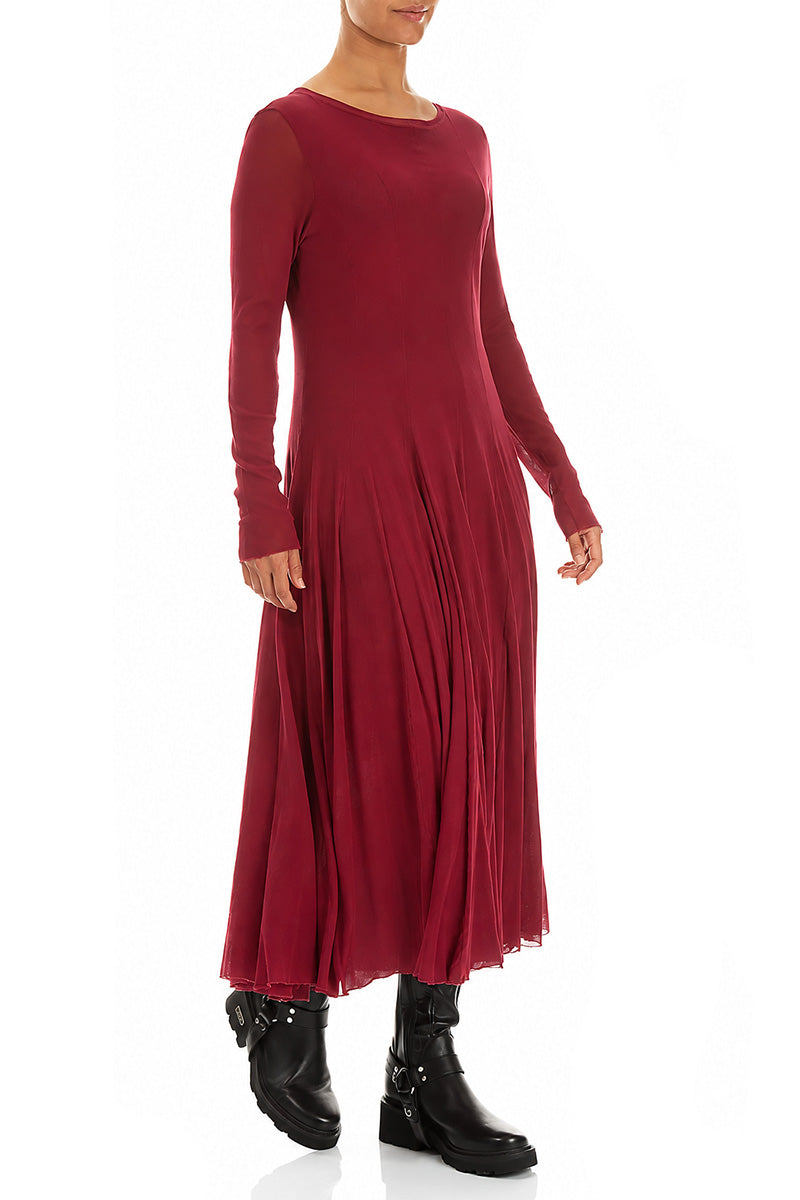 Flowing Ruby Mesh Soft Cotton Dress