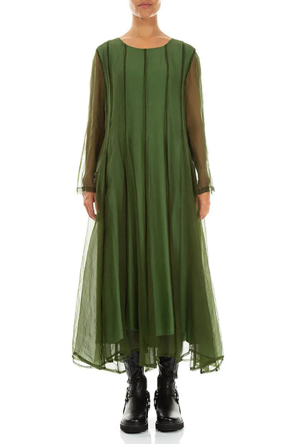 Flowing Shamrock Green Silk Chiffon Dress