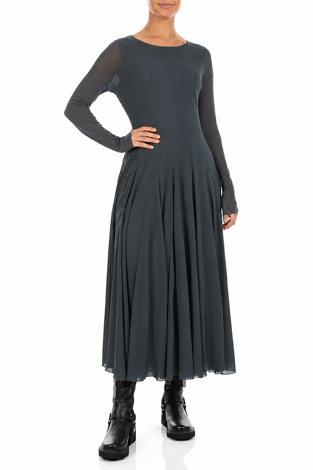 Flowing Slate Mesh Soft Cotton Dress