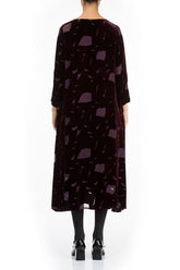 Flowy Abstract Devoré Wine Silk Velvet Midi Dress 2