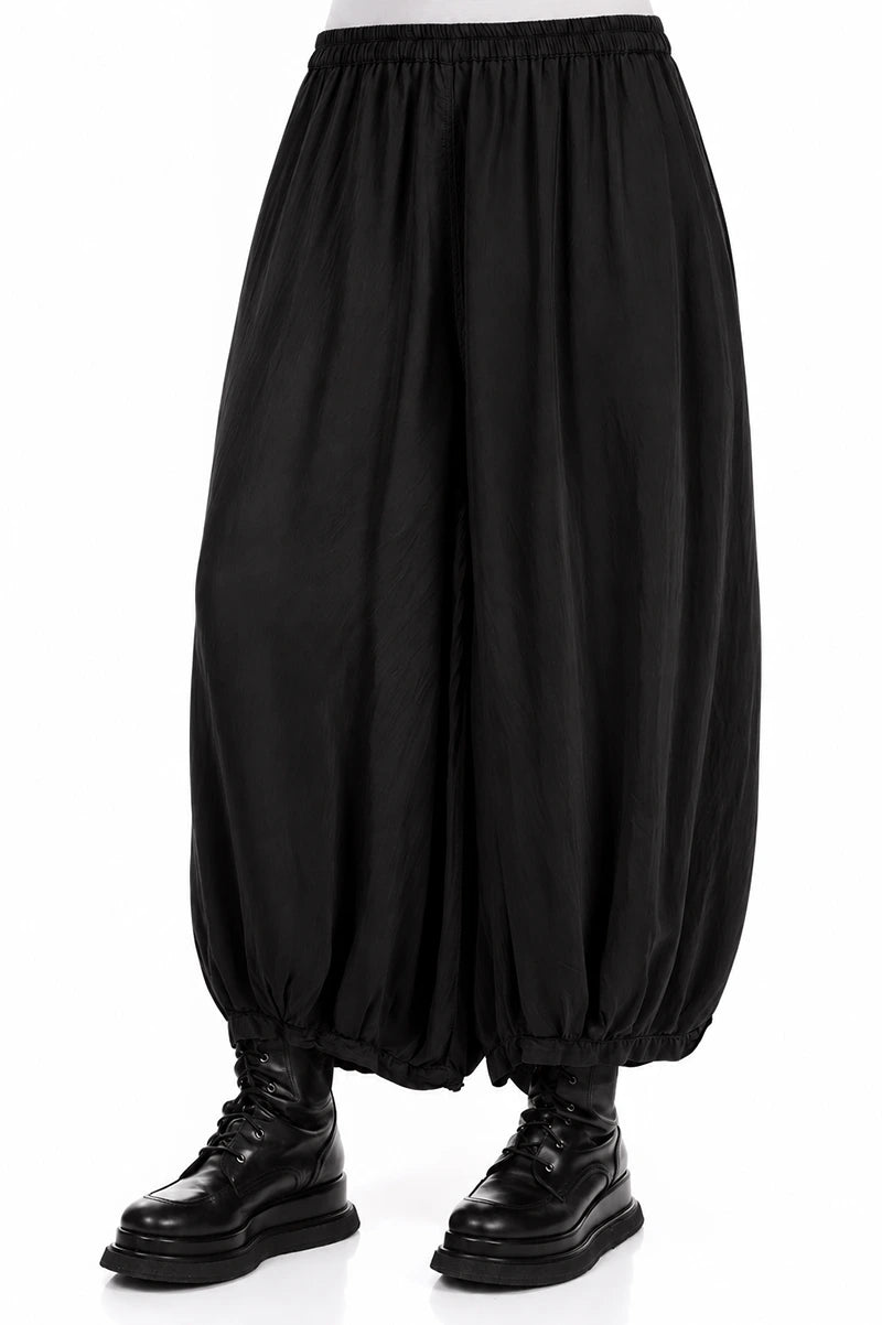 Flowy Black Silk Bamboo Trousers 3