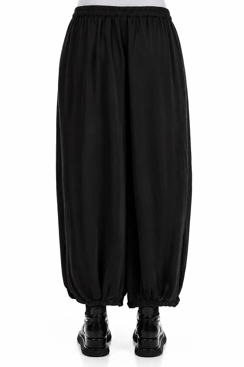 Flowy Black Silk Bamboo Trousers 2