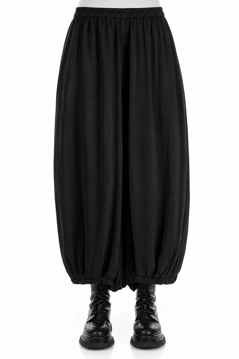 Flowy Black Silk Bamboo Trousers 1