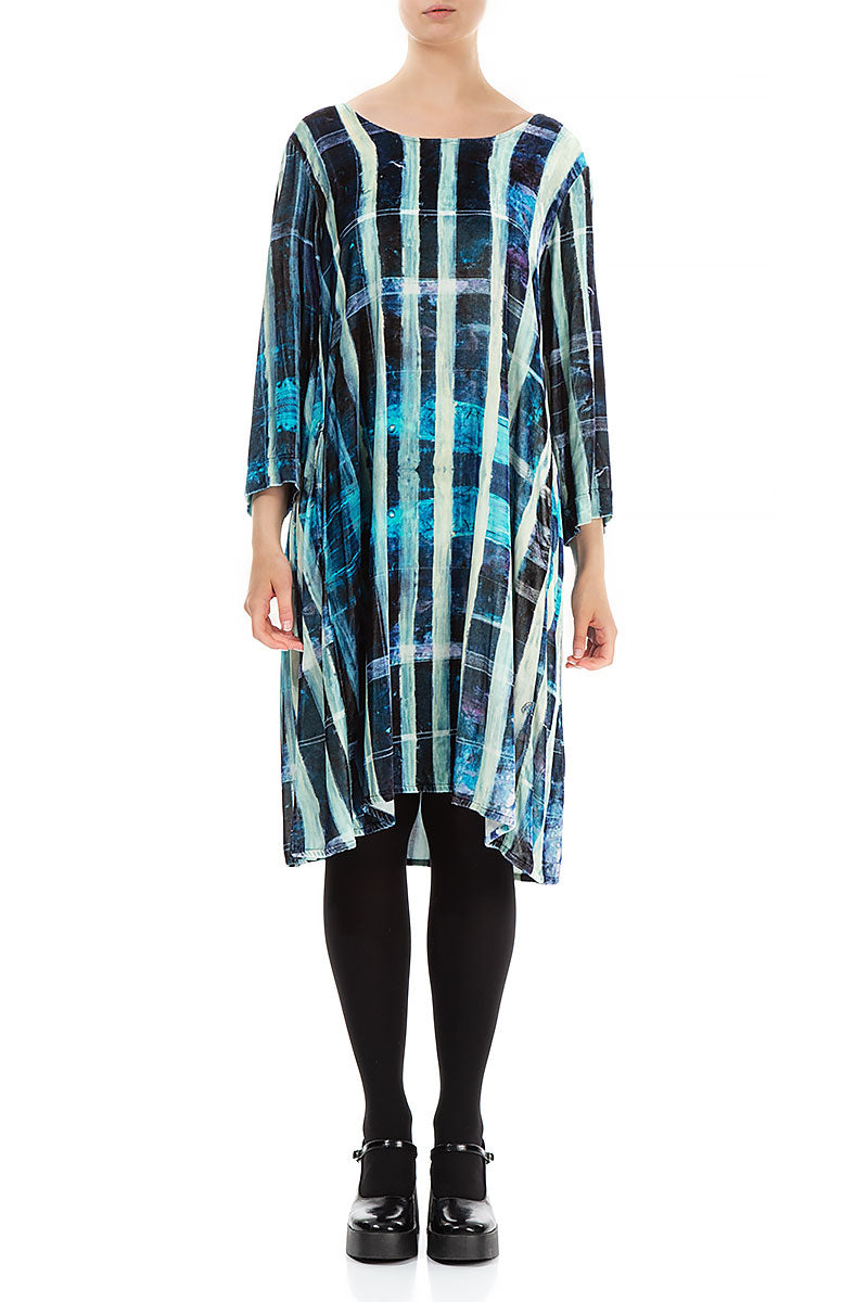 Robe fluide en velours de soie extensible à rayures bleues