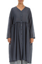 Flowy Buttoned Graphite Silk Cotton Jacket 1