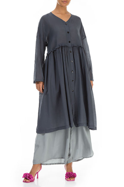 Flowy Buttoned Graphite Silk Cotton Jacket 4