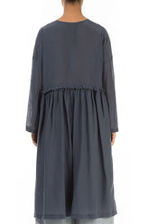 Flowy Buttoned Graphite Silk Cotton Jacket 2