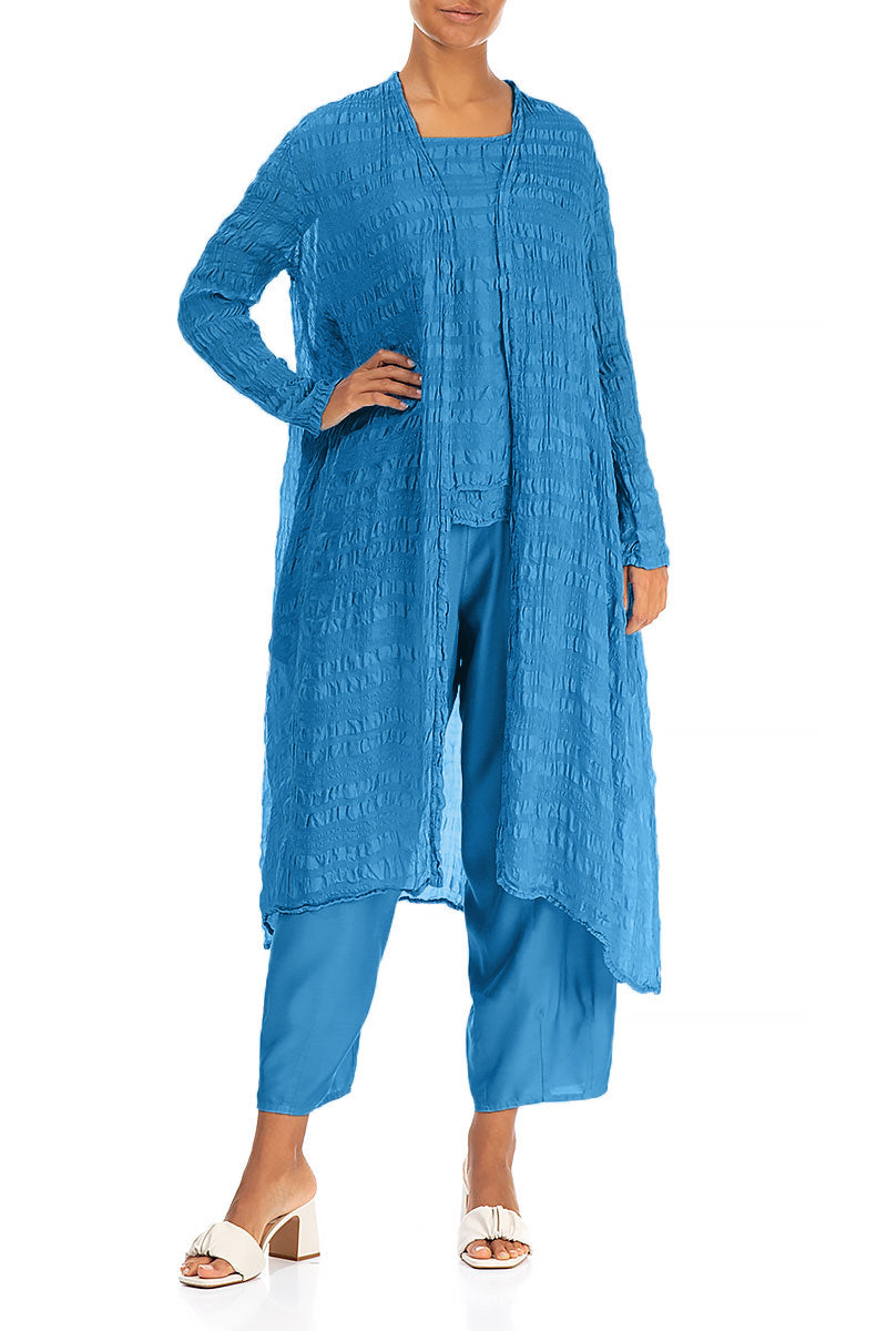 Veste fluide en soie légère bleu cobalt