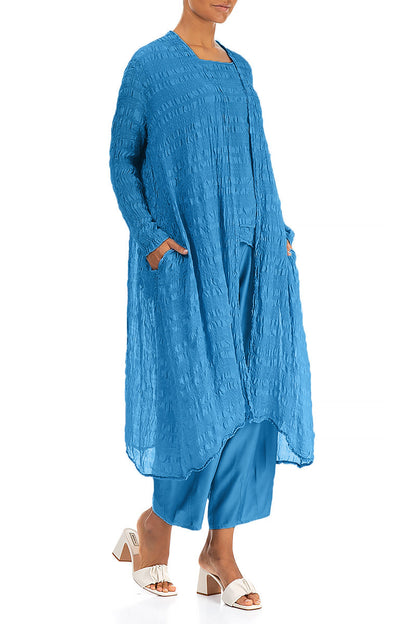 Veste fluide en soie légère bleu cobalt