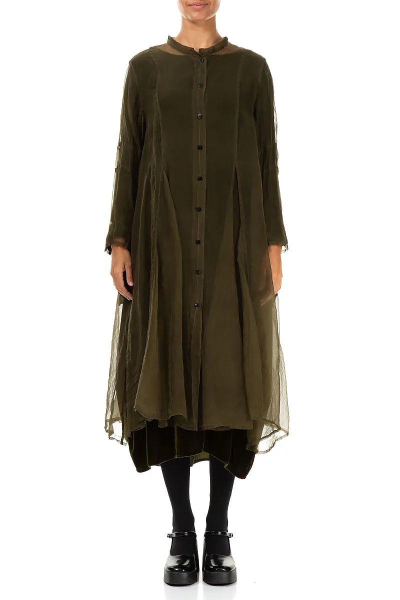 Fließende Jacke aus Seidenchiffon in Waldnebel