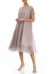 Flowy Greige Silk Chiffon Dress 3