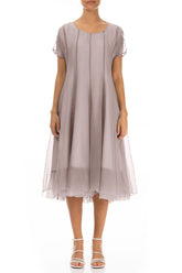 Flowy Greige Silk Chiffon Dress 1