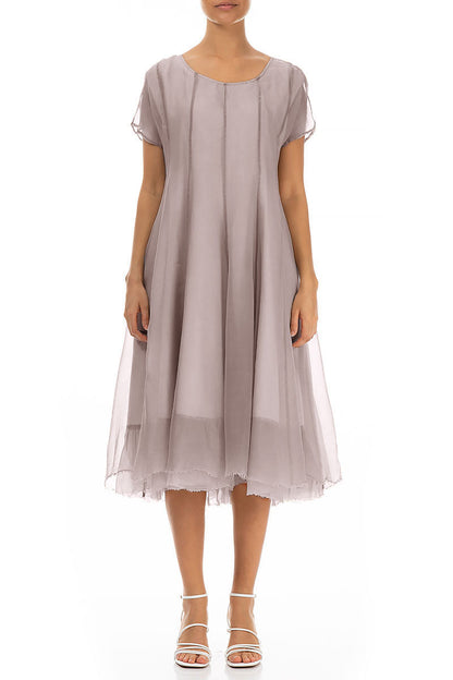 Flowy Greige Silk Chiffon Dress 1