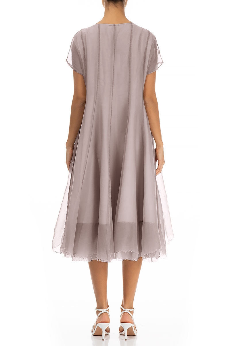Flowy Greige Silk Chiffon Dress 2