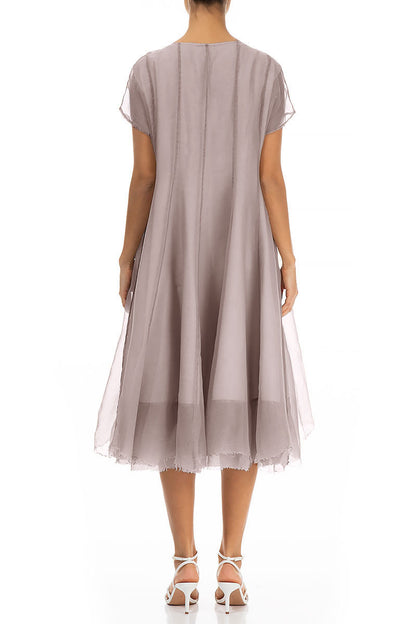 Flowy Greige Silk Chiffon Dress 2