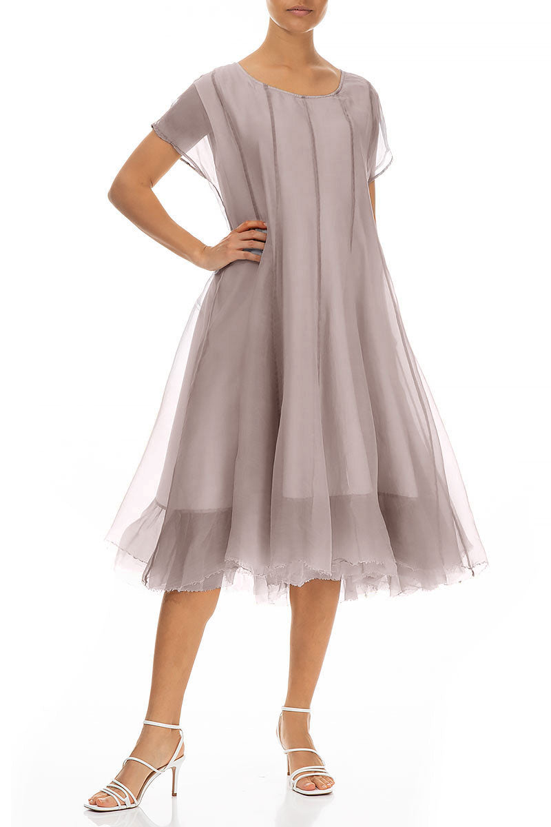 Flowy Greige Silk Chiffon Dress 4