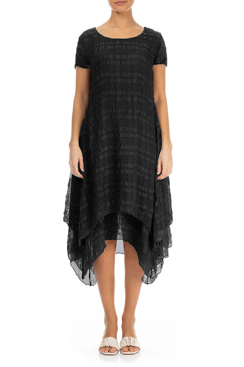 Flowy Layered Black Silk Dress 1
