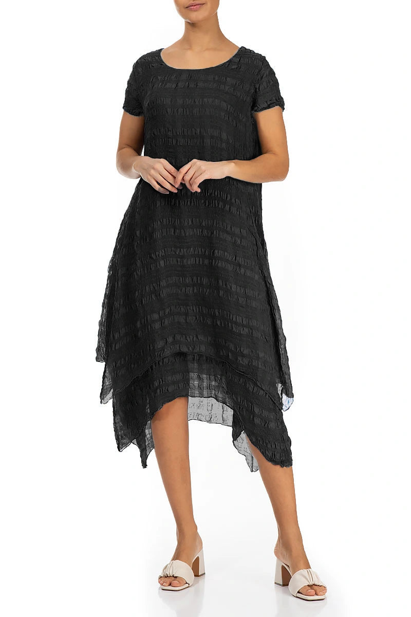Flowy Layered Black Silk Dress 3
