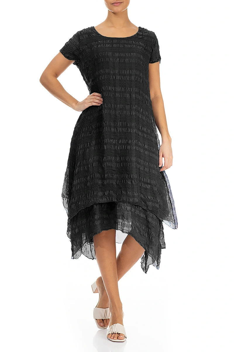 Flowy Layered Black Silk Dress 4