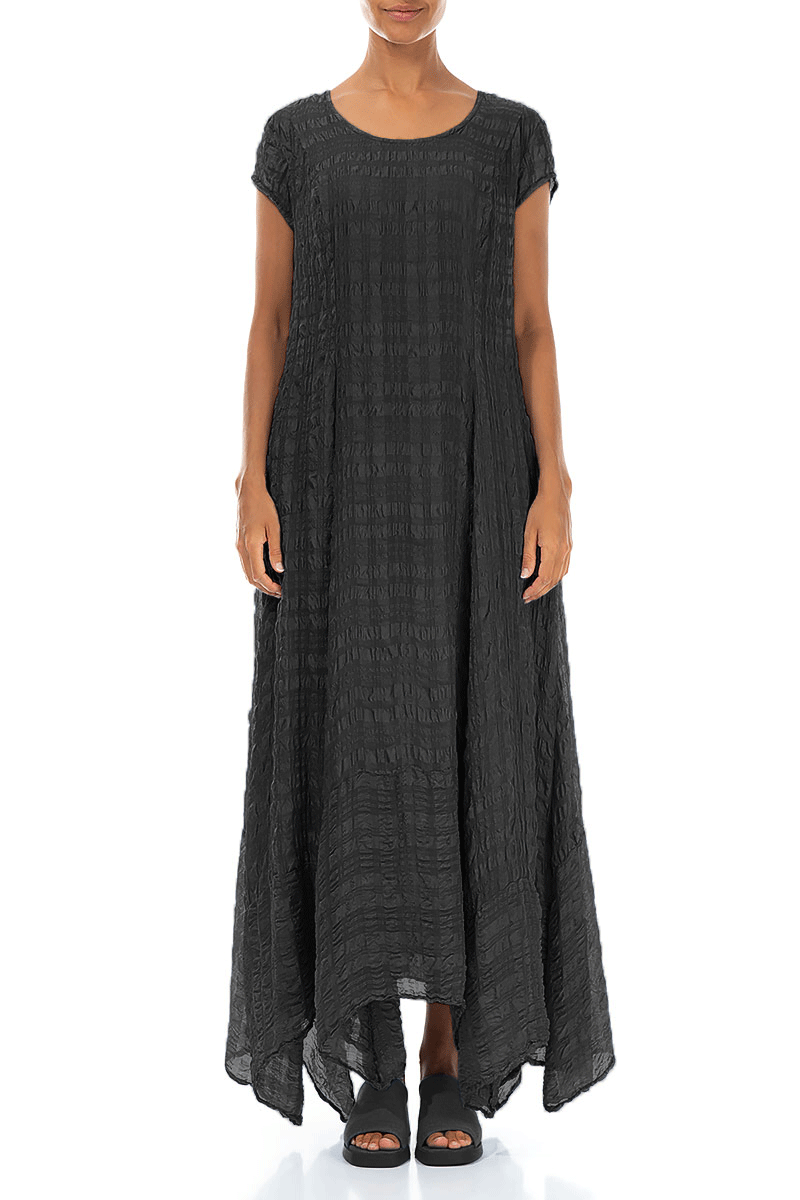 Flowy Maxi Black Textured Silk Dress 1