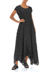 Flowy Maxi Black Textured Silk Dress 3