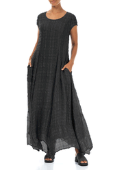 Flowy Maxi Black Textured Silk Dress 4