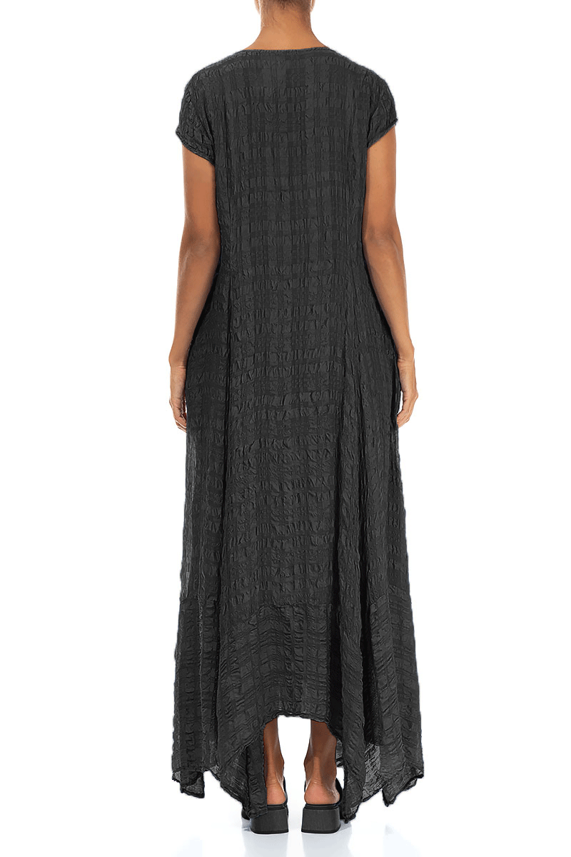 Flowy Maxi Black Textured Silk Dress 2