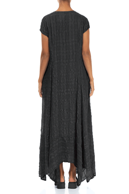 Flowy Maxi Black Textured Silk Dress 2