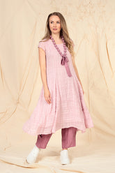 Flowy Midi Powder Pink Textured Silk Dress 6