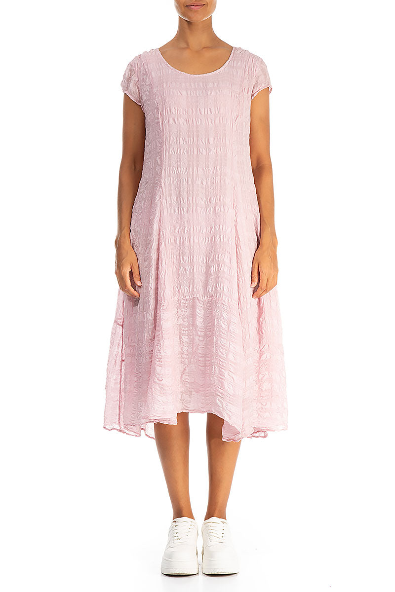 Flowy Midi Powder Pink Textured Silk Dress 1