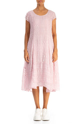 Flowy Midi Powder Pink Textured Silk Dress 1