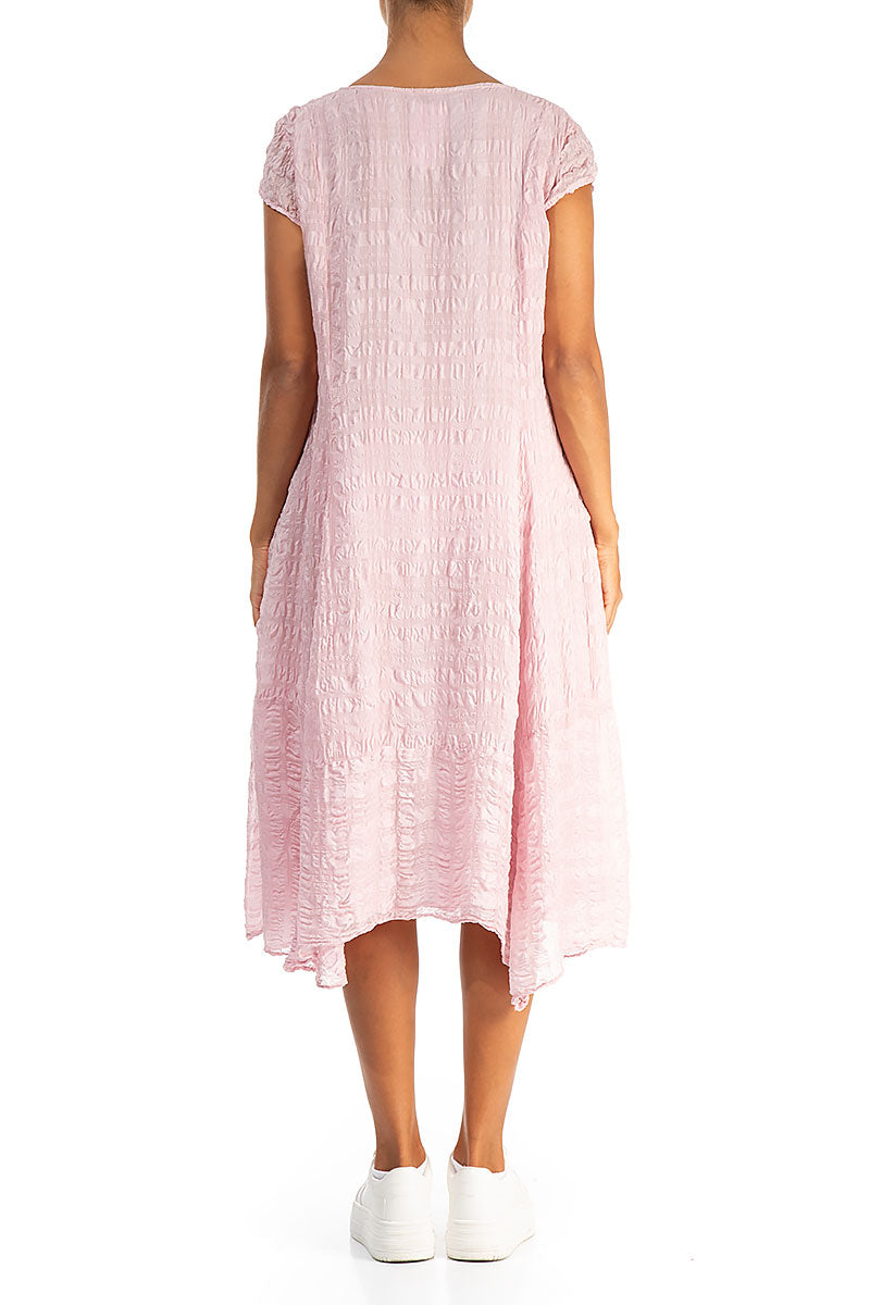 Flowy Midi Powder Pink Textured Silk Dress 2