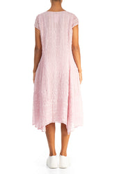 Flowy Midi Powder Pink Textured Silk Dress 2