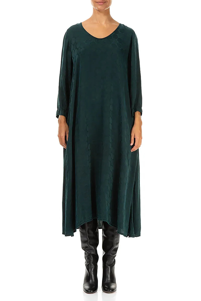 Flowy Peacock Rosette Textured Silk Dress