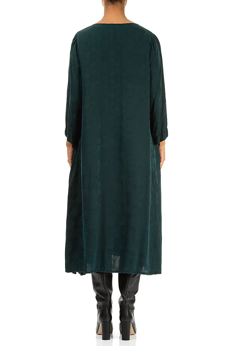 Flowy Peacock Rosette Textured Silk Dress