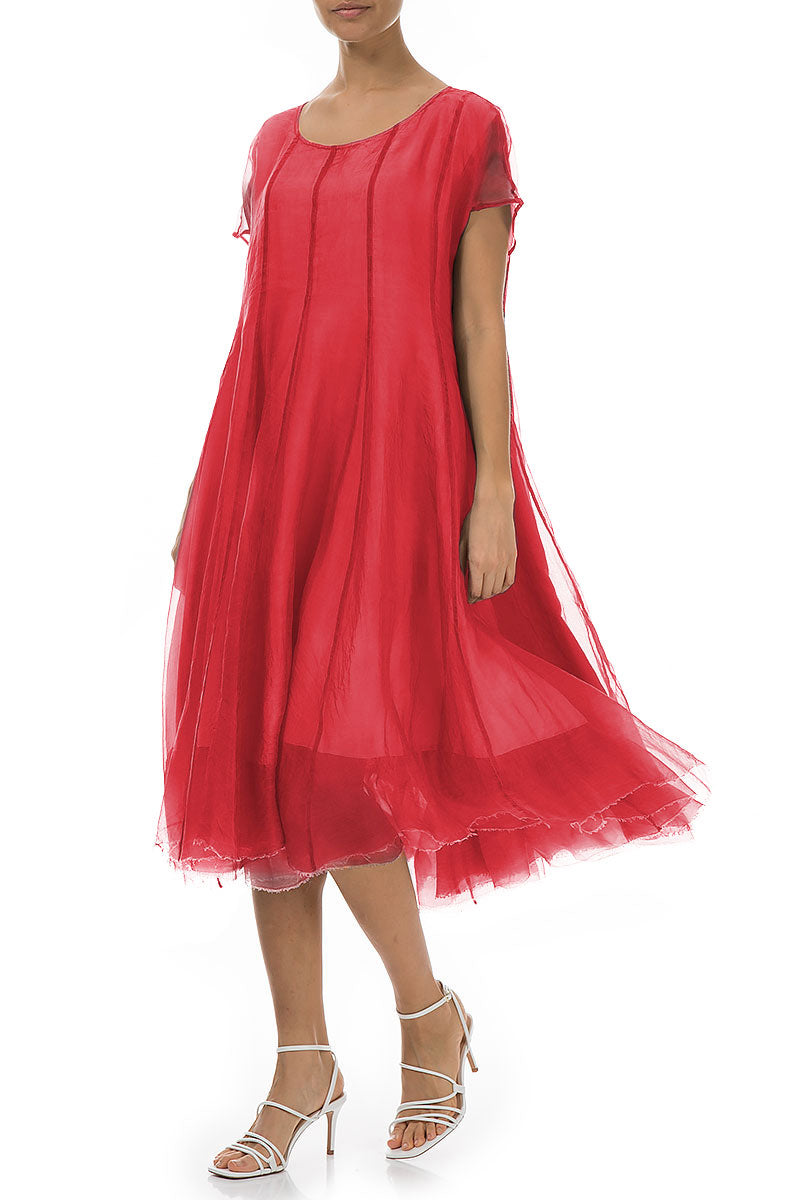 Flowy Poppy Red Silk Chiffon Dress 3