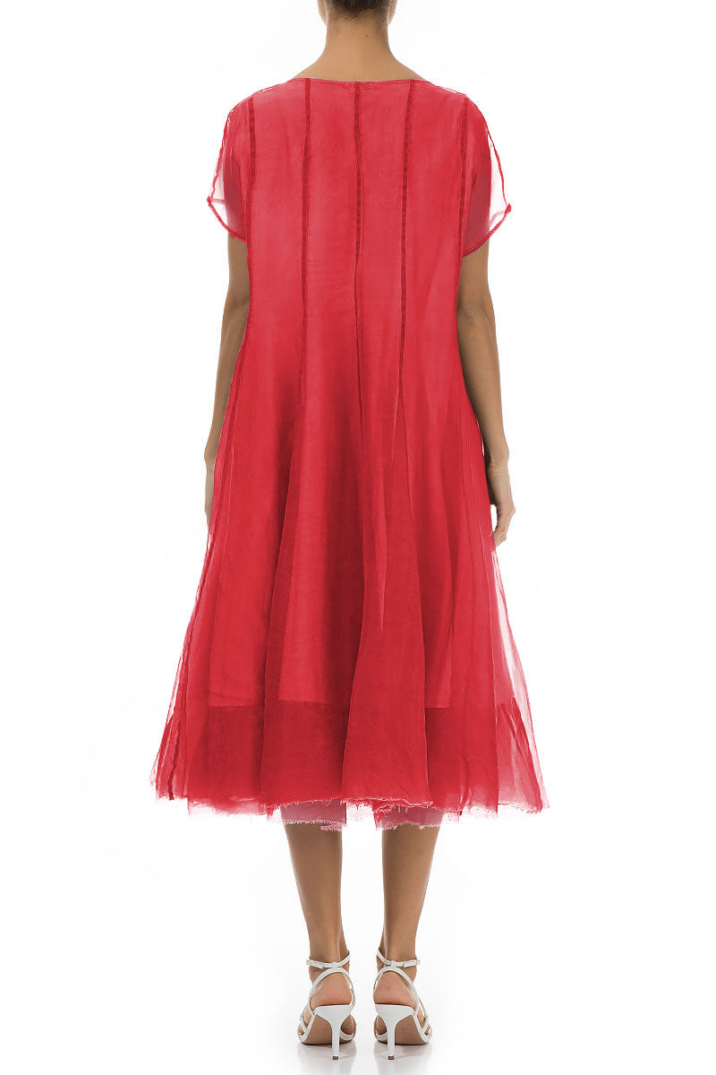 Flowy Poppy Red Silk Chiffon Dress 2