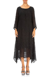 Flowy Tie Up Black Textured Silk Dress 1