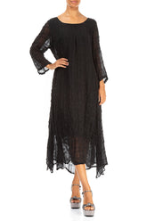 Flowy Tie Up Black Textured Silk Dress 4