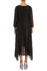 Flowy Tie Up Black Textured Silk Dress 2